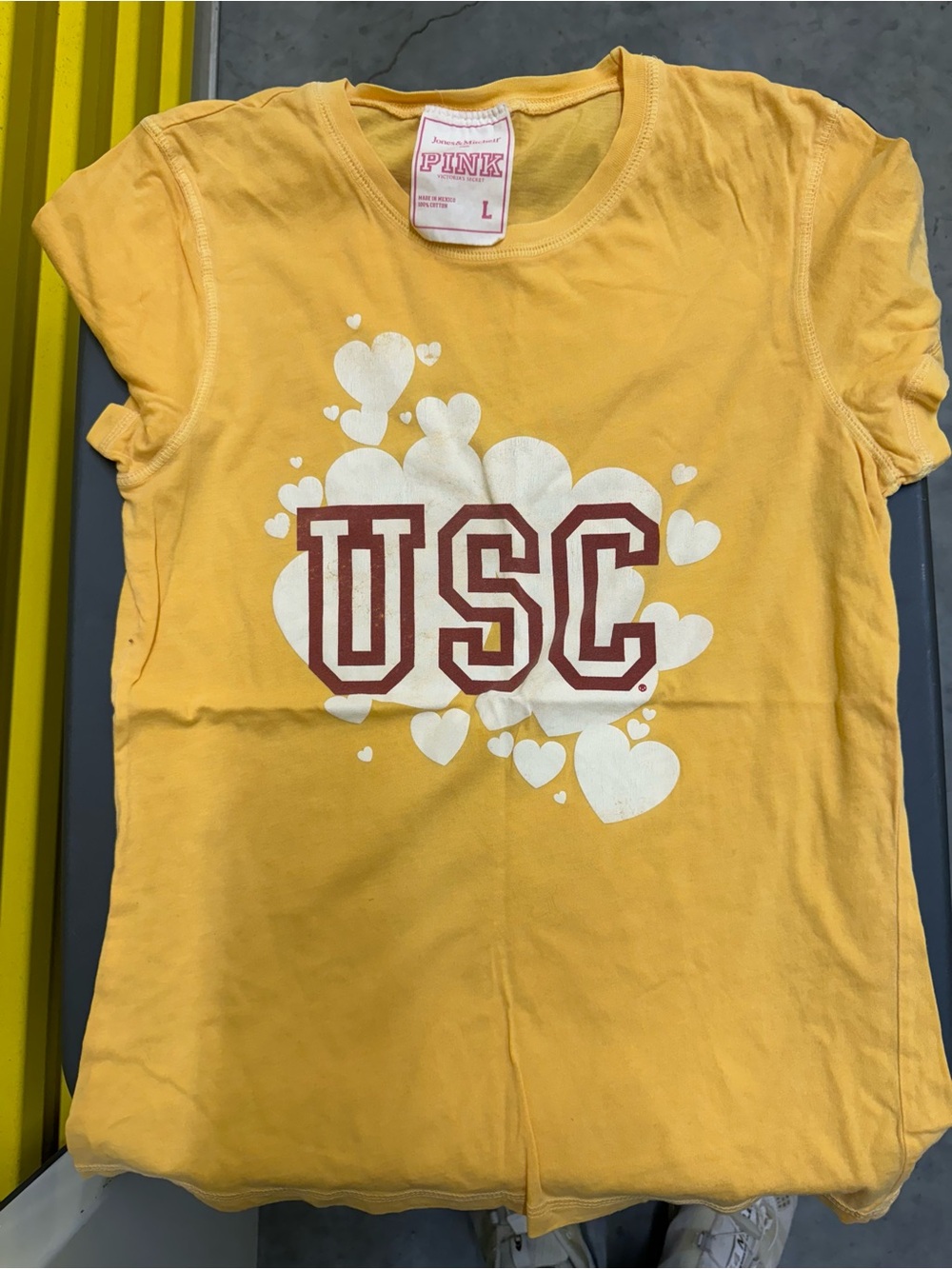 PINK Victoria's Secret Yellow USC Heart Graphic Tee
